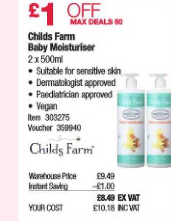 Costco Childs Farm Baby Moisturiser offer
