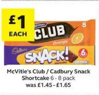 SuperValu Mcvitie's Club - Cadbury Snack Shortcake offer
