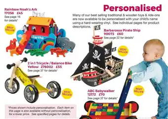 Rainbow Noah's Ark Barborassa Pirate Ship ABC Babywalker 2 In 1 Tricycle Balance Bike Yellow