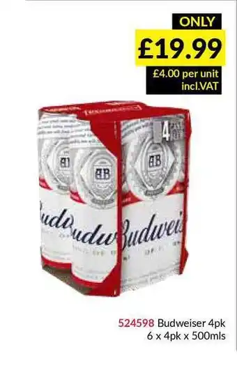 Musgrave MarketPlace Budweiser 4Pk offer