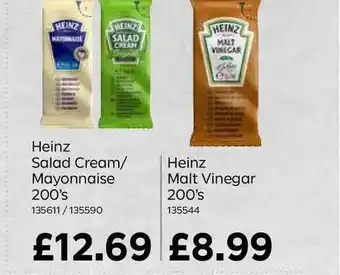 Bestway Heinz Salad Cream-Mayonnaise 200's Heinz Malt Vinegar 200's offer
