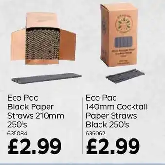 Bestway Eco Pac Black Paper Straw Eco Pac Cocktail Paper Straw Black offer