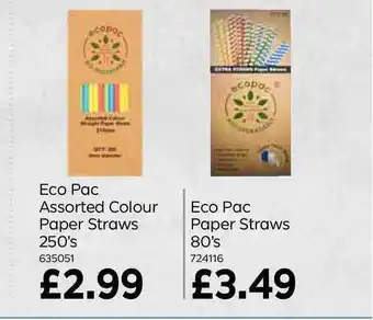Eco Pac Assorted Colour Paper Straws Eco Pac Paper Straws