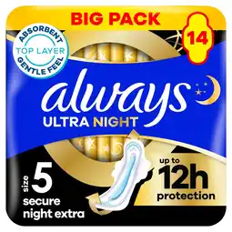 Morrisons Always Ultra Sanitary Towels Secure Night Ex With Wings (Size 5) offer