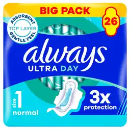 Morrisons Always Ultra Normal (Size 1) Sanitary Towels Wings 26 pads offer