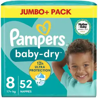 Morrisons Pampers Baby-Dry Size 8, 52 Nappies, 17kg+, Jumbo+ Pack offer