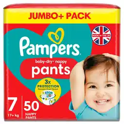 Morrisons Pampers Baby-Dry Nappy Pants Size 7, 50 Nappies, 17kg+, Jumbo+ Pack offer