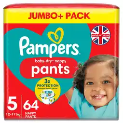 Morrisons Pampers Baby-Dry Nappy Pants Size 5, 64 Nappies, 12kg - 17kg, Jumbo+ Pack offer