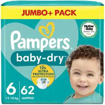 Morrisons Pampers Baby-Dry Size 6, 62 Nappies, 13kg-18kg, Jumbo+ Pack offer