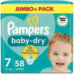 Morrisons Pampers Baby-Dry Size 7, 58 Nappies, 15kg+, Jumbo+ Pack offer