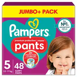 Morrisons Pampers Premium Protection Nappy Pants Size 5, 48 Nappies Jumbo+ Pack offer