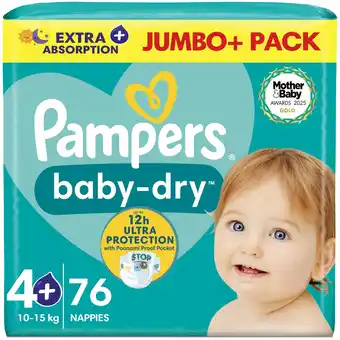 Morrisons Pampers Baby-Dry Size 4+, 76 Nappies, 10kg-15kg, Jumbo+ Pack offer