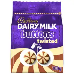 Iceland Cadbury Dairy Milk Twisted Milk & White Chocolate Buttons Bag 105g offer