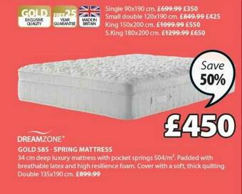 JYSK Gold S85-spring Mattress offer