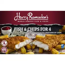 Iceland Harry Ramsdens 4 Jumbo fish Fillets and 1kg of Chips for 4 offer
