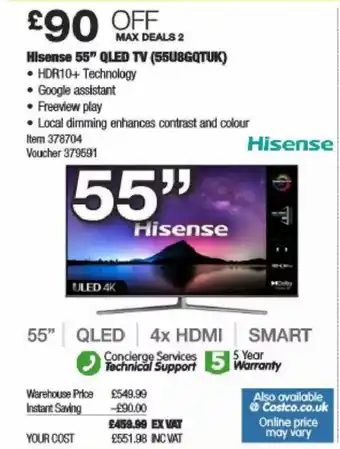 Costco HIsense 55" QLED TV offer