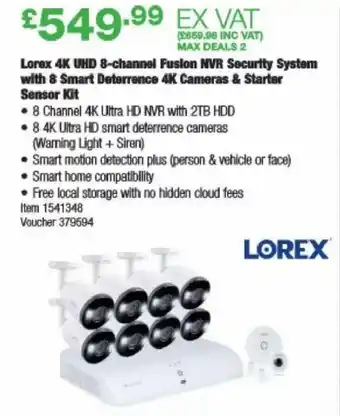 Costco Lorex 4K UHD 8-Channel Fusion NVR Security System with 8 Smart Deterrence 4K Cameras & Starter Sensor Kit offer