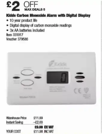 Costco Kiddie Carbon Monoxide Alarm with Digital Display offer