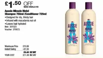 Costco Aussie Miracle Moist shampoo 750ml/ conditioner 725ml offer