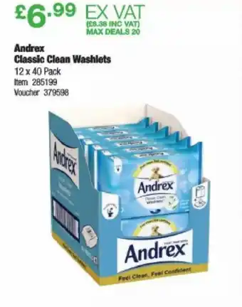 Costco Andrex Classic Clean Washlets 12 x 40 Pack offer