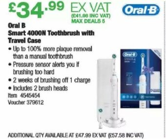 Costco Oral B Smart 4000N Toothbrush with Travel Case offer