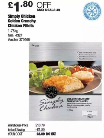 Costco Simply Chicken Golden Crunchy Chicken Fillets 1.76kg offer