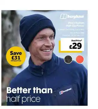 GO Outdoors Berghaus Men's Kedron Half-zip Fleece offer