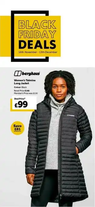 GO Outdoors Women's Talmine Long Jacket Berghaus offer