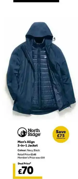 GO Outdoors Men's Align 3-in-1 Jacket North Ridge offer