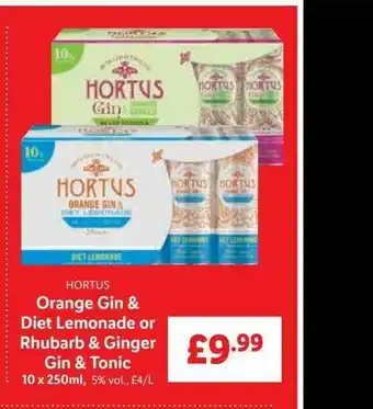 Lidl Hortus Orange Gin & Diet Lemonada Or Rhubarb & Ginger Gin & Tonic offer