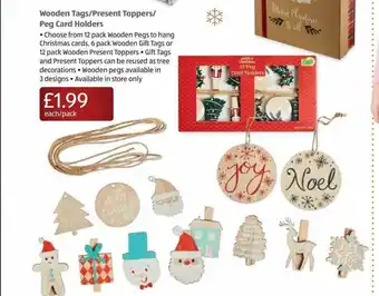 Aldi Wooden Tags Present Toppers Peg Card Holders offer