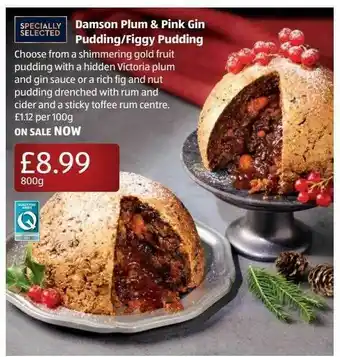 Aldi Damson Plum & Pink Gin Pudding Figgy Pudding offer