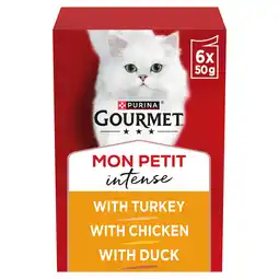 Iceland GOURMET Mon Petit Meaty Variety Duck, Chicken, Turkey Wet Cat Food 6x50g offer