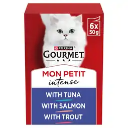 Iceland GOURMET Mon Petit Fish Variety Tuna, Salmon, Trout Wet Cat Food 6x50g offer