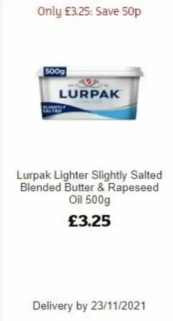 Sainsbury's Lurpak Lighter Slightly Salted Blended Butter & Rapeseed oil 500g offer