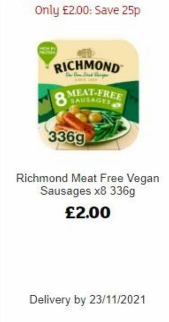 Sainsbury's Richmond Meat Free Vegan Sausages x8 336g offer