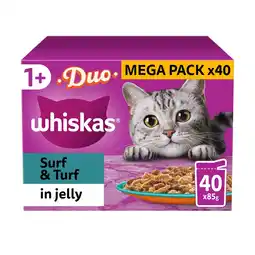 Morrisons Whiskas 1+ Duo Surf and Turf Adult Wet Cat Food Pouches in Jelly offer