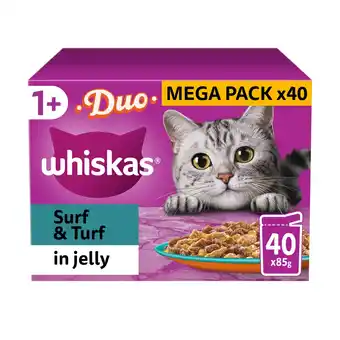 Morrisons Whiskas 1+ Duo Surf and Turf Adult Wet Cat Food Pouches in Jelly offer