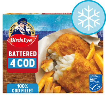 Tesco Birds Eye 4 Large Battered Cod Fillets 440G offer
