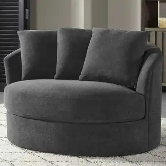 Costco Thomasville Dark Grey Fabric Swivel Chair offer