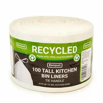 Costco Banquet Recycled Tie Handle Tall Kitchen Bin Liners, 100 Bags offer