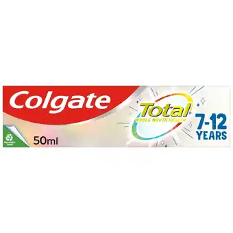 Sainsbury's Colgate Total Kids 7-12 Years Mild Mint Toothpaste 50ml offer