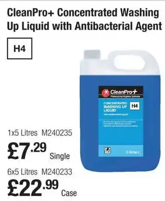 Makro CleanPro+ Concentrated Washing Up Liquid with Antibacterial Agent 1x5L offer