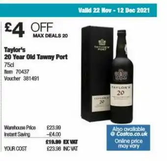 Costco Taylor's 20 Year Old Tawny Port offer