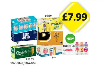 Londis Rosa Blanca, Fosters Shandy, Bud Light, Bodingtons Draught, Carlsberg, Brewdog Cold Beer offer