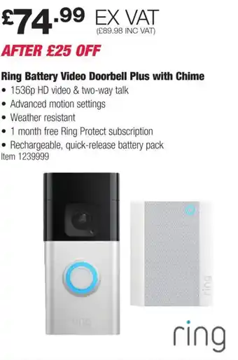 Costco Ring Battery Video Doorbell Plus with Chime offer