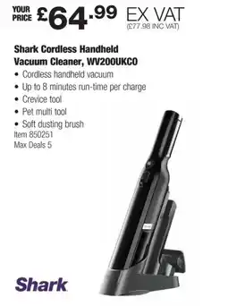 Costco Shark Cordless Handheld Vacuum Cleaner, WV200UKCO offer