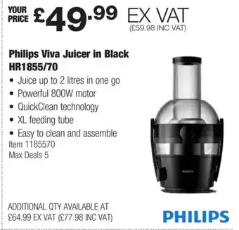 Costco PHILIPS Viva Juicer in Black HR1855/70 offer