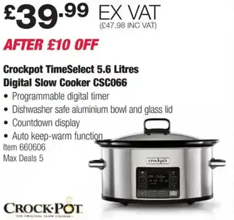 Costco Crockpot TimeSelect 5.6 Litres Digital Slow Cooker CSC066 offer