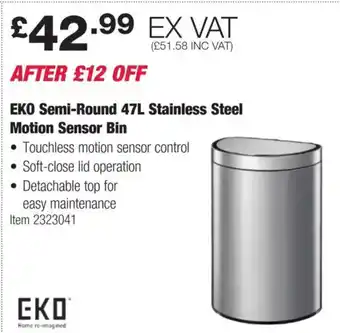 Costco EKO Semi-Round 47L Stainless Steel Motion Sensor Bin offer